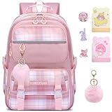 KEBEIXUAN Cartable Fille Primaire, Sac  Dos Scolaire Kawaii pour Filles 6-10 Ans (CP au CM2), Lger et Respirant, Multi-compartiments pour cole, Rose