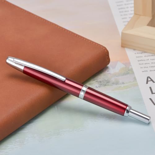Image of Jinhao 10 Press Fountain Pen with Box, Rose Red Retractable Fine Nib with Ink Converter Set (Silver Clip)
