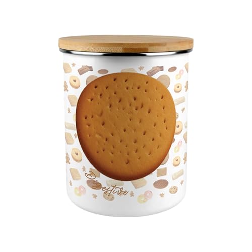 Purely Home Novelty Biscuit Tin Storage Canister - Extra Large Enamel Kitchen Storage Cookie Jar Gift - Digestive Design
