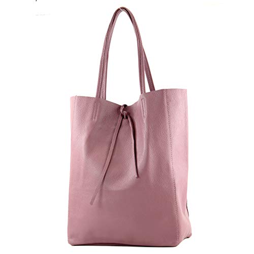 modamoda de - T163 - Ital. Large shopper bag with leather inner pocket (Old pink)