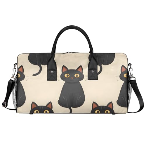 Cat Travel Duffle Bag for Women Men Foldable Waterproof Weekender Bag Carry on Tote for Overnight Sports Gym Black Cat