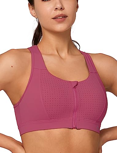 Yvette Mesh Sports Bras For Women High Impact Racerback Supportive Workout Bra For Running Plus Size Fitness Bra, Burgundy, Small #TOP1