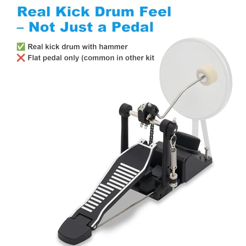 RVONE Electric Drum Set with Kick Hammer Pedal, Electronic Drum Kit for Beginner Adult with 150 Sounds, 10\" Cymbals, 4 Quiet Mesh Pads, all-in-one drum set with Throne, Headphones, Sticks