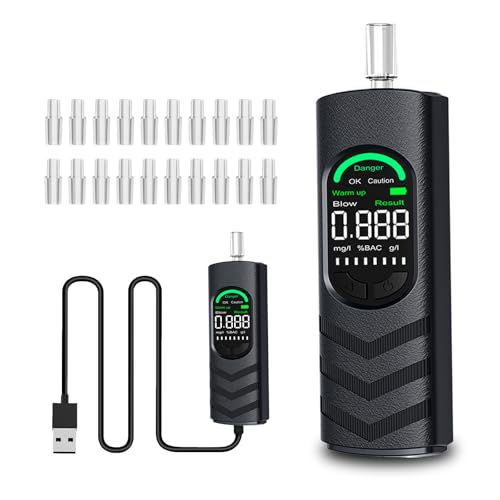 YRHWS Alkoholtester Alkoholmessgeräte Polizeigenau Promilletester mit USB-C Akku Professioneller Alkohol Tester mit 20 Mundstücken und Digitaler LCD Bildschirm