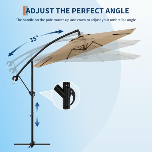 10FT Cantilever Umbrella outdoor patio, Offset Patio Umbrella with Easy Lift & Tilt Adjustment, UV Protection Fade Resistant for Deck, Pool, Garden, Tan