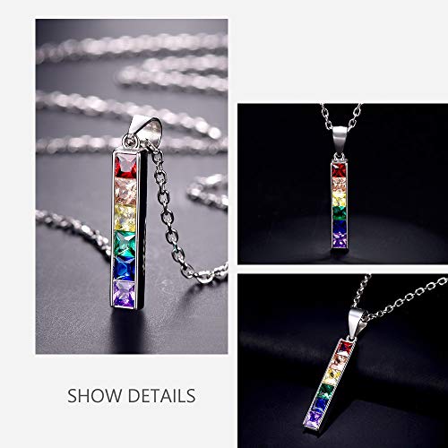 925 Sterling Silver Lgbt Pride Necklace Love Wins Equality Jewlery Platinum Plated Cubic Zirconia Crytal Bisexual Bi Lesbian Gay Flag Pendant Necklaces For Girls Women #TOP3