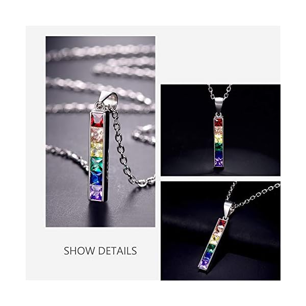 Suplight-Hypoallergenic-925-Sterling-SilverStainless-Steel-LGBT-BarDog-TagBead-Pendant-Necklace-Custom-Engraved-Rainbow-Flag-Lesbian-Gay-Pride-Jewelry-for-Men-Women-with-Gift-Box 925 Sterling Silver LGBT Pride Necklace Love Wins Equality Jewlery Platinum Plated Cubic Zirconia Crytal Bisexual Bi Lesbian Gay Flag Pendant Necklaces for Girls Women