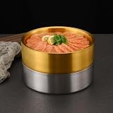 28cm 304 Stainless Steel Sashimi Ice Platter Round Serving Tray Seafood Dish(Silver)