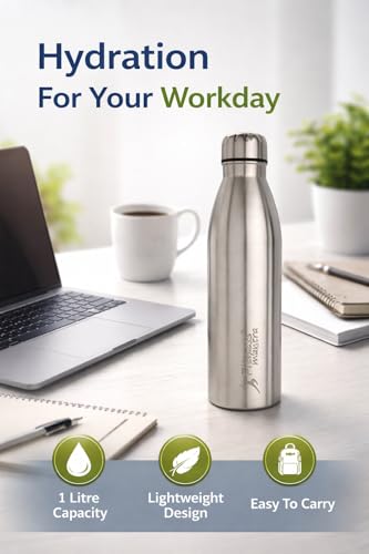 Image of Fitness Mantra Stainless Steel Water Bottle 1L | Reusable, Durable & Leak-Proof Bottle for Daily Use| 1 Piece|