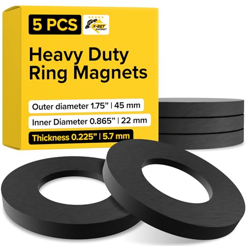 Image of Heavy Duty Ring Magnets - Ultra Strong (1.75x0.225 /45x6mm, 5 pcs) Magnets with Holes for DIY & Crafts - Space Organization Set for Home, Workshop, Refrigerator, Whiteboard, Office, Classroom