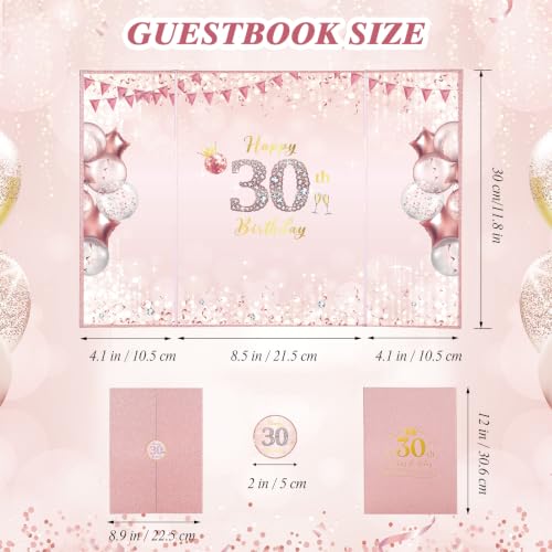 WSICSE 30th Birthday Party Decorations, Rose Gold Happy 30th Birthday Card, Large 30th Birthday Signature Guestbook for Him Her Birthday Party Decor Gifts — view 2