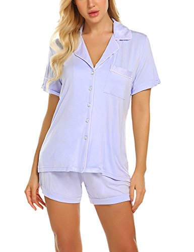 Ekouaer Women's Classic Sleepwear Casual Loungewear Set (Violet Ash,S)