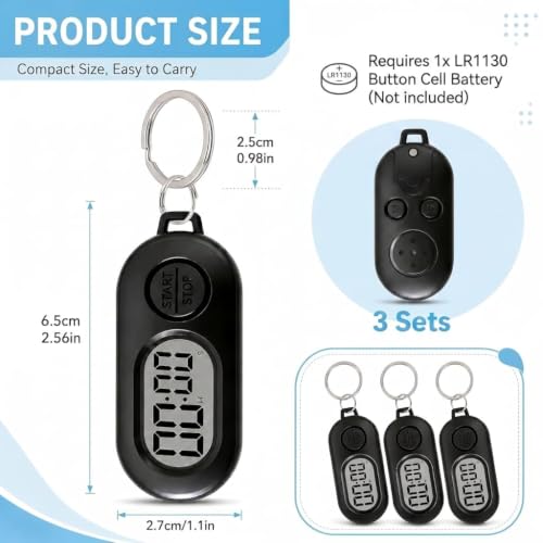 3 Pack Mini Cronómetro de Llavero, Cronómetro Digital de Bolsillo y Reloj de Cuenta Regresiva miniatura 4