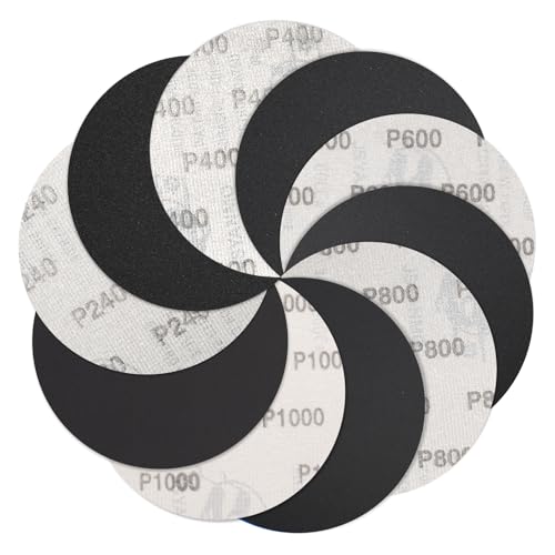 FEIHU Discos de Lija de 150mm,30 Piezas Hook and Loop Papel de Lija Abrasivos Papel de lija de carburo de silicio 240 400 600 800 1000 Granos Adecuado para lijadoras excéntricas circulares.
