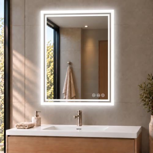 LUVODI LED Badspiegel mit Hintergrundbeleuchtung: 60x80 cm Badezimmerspiegel mit Licht Touch Schalter Beschlagfrei Dimmbar Bad… – Ansicht 2