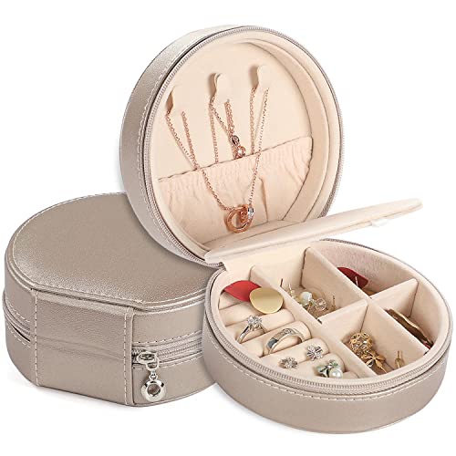 Jewelry Organizer, WantGor Travel Mini Jewelry Storage Box Earrings Holder Portable Necklace Display Organizer Case for Women (Rose Gold)