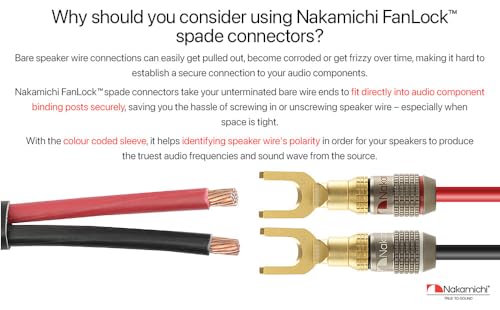 Image of Nakamichi FanLock Excel Series 24k Gold Plated Spade Connector Banana Plug 10 AWG - 18 AWG Gauge Size 4mm for Speakers Amplifier Hi-Fi Home Theatre Wire Cable Quick Connector, 4 Pcs (2-Pairs) | Excel Series, Gauge Size 4mm for Speakers Amplifier Hi-Fi Stereo Radio AV Audio Wire Cable Quick Connector, 4 Pcs (2-Pairs)