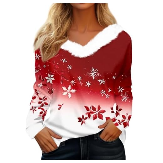 Jersey Mujer Navideño Oversize Elegante Manga Larga Moda Jersey de Navidad de Fiesta Sexy Camiseta Navidad de Nieve Camisetas Navideñas Mujer Sudadera Navideña Blanco L