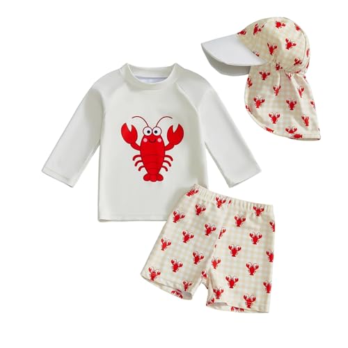 WASAIGOOD Infant Baby Swimsuit Boy Dinosaur Bathing Suit Toddler Swim Trunks and Rash Guard for Boys Swim Set Summer Sun Hat (Khaki, 3-4 Years)