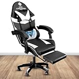 Casa Copenhagen Designed in Denmark,High-Back Italian Leather Gaming Ergonomic Chair with Advanced Mechanism & Electric Back Massager, Memory Foam Seating & Multi Function Arm-Rest - White & Black