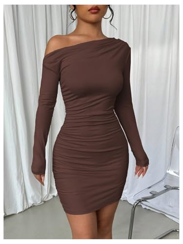 SOLY HUX Women's Ruched Bodycon Mini Dress Off The Shoulder Long Sleeve Fall Dresses3
