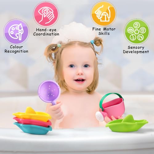 Image of Baby Bath Toys, Mold Free Bath Toys Toddlers 2-4 | Stacking Boat Sensory Water Table Toys and Toddler Pool Toys as Gifts for Boys and Girls Ages 1-3