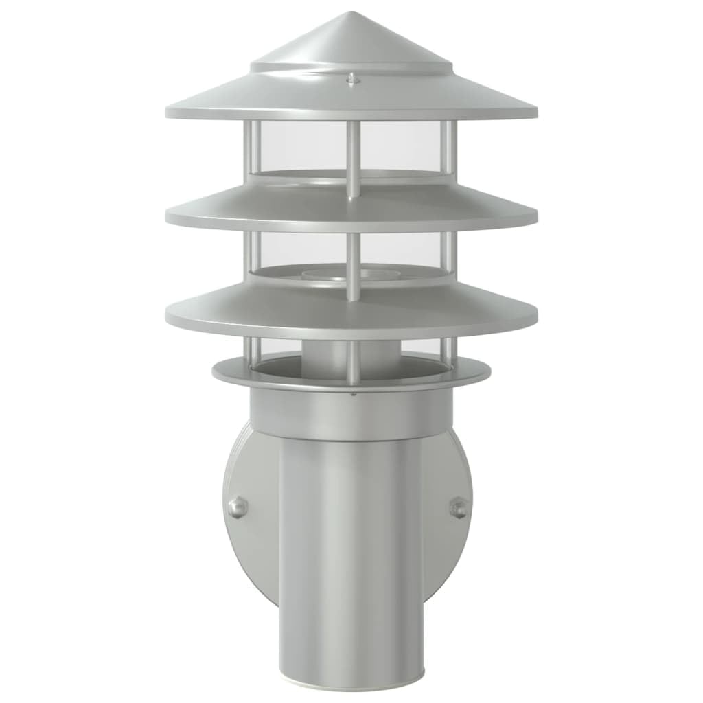 Lampy ścienne zewnętrzne, 2 sztuki, srebrne, stal nierdzewna, odporna na warunki atmosferyczne, IP44, z dyfuzorem PC, 15,5 x 15,5 x 28 cm, E27, maks. 60 W, do ogrodu, na taras, balkon, wjazd