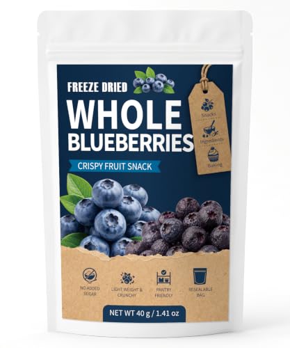 Freeze Dried Blueberries 1.41oz(40g) Whole Blueberries Crispy Freeze Dried Fruit 100% Blueberries No Added Sugar Single Ingredient Snack for Yogurt Cereal Smoothies Baking & Granola