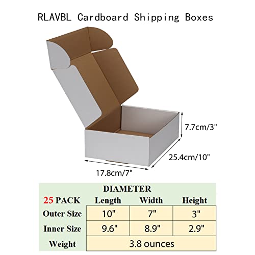Image of RLAVBL 10x7x3 Inches Shipping Boxes Set of 25, White Small Corrugated Cardboard Box, Mailer Boxes for Packing Small Business