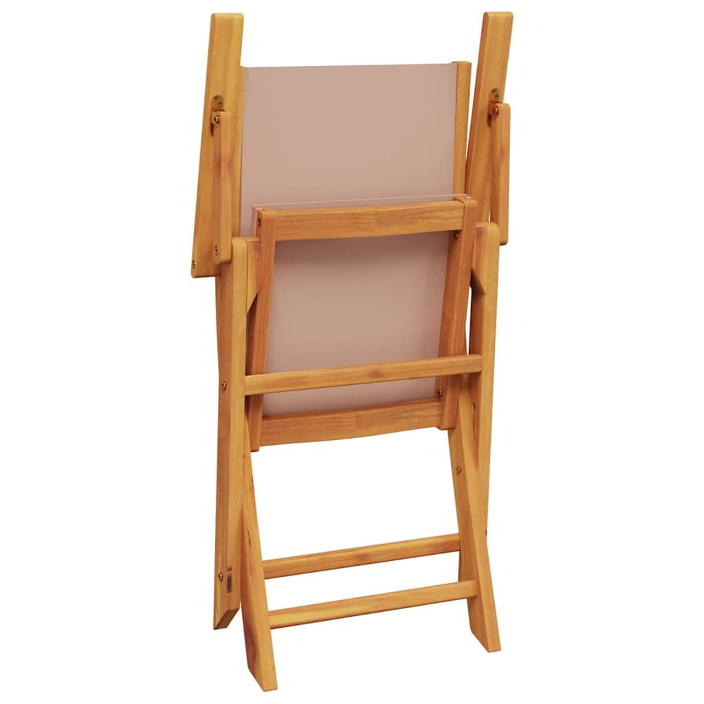 Set Bistro 3 Pezzi Tortora Acacia Massiccio Pieghevole | Robusto legno di acacia resistente alle intemperie, schienale in legno piatto, capacità 110 kg per seduta