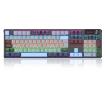 Teclado Mecânico Gamer Redragon Caesura Iluminação Rainbow Cinza Branco e Azul Switch Marrom com Roda de Volume K718GB-R