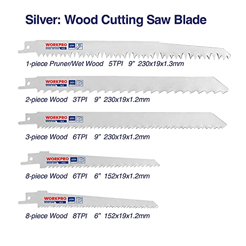 Workpro Cordless Reciprocating Saw, 20V 4.0Ah Battery, 1-Inch Stroke Length, 4 Saw Blades Included+ Workpro 32-Piece Reciprocating Saw Blade Set - Metal/Woodcutting Saw Blades, Pruner Saw Blades #TOP2