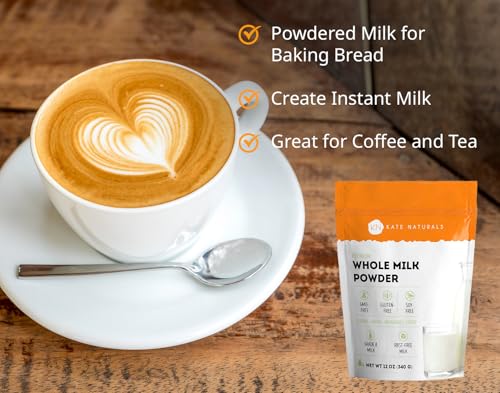 Kate Naturals Dry Whole Milk Powder For Baking And Coffee (12Oz) Dried Powdered Milk For Adults. Rbst-Free. Substitute For Liquid Milk. Milk Whole Powder For Milkshakes. Made In Usa. thumb #1