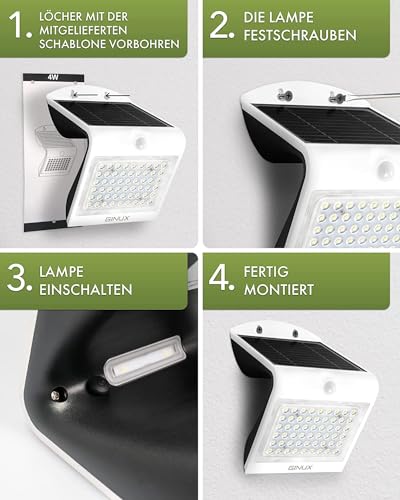 Solarstrahler Ginux Solarlampe für den Außenbereich mit Bewegungsmelder