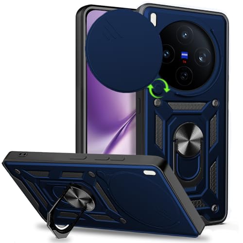 Image of AESTMO Tough Armor VIvo X200T 5G Bumper Back Case Cover | Ring Holder & Sliding Camera Shield Cover | 360 Degree Protection Back Case Cover for VIvo X200T 5G (Blue)
