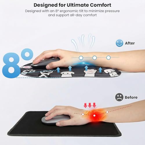 Image of Mouse Pad Wrist Support with Massage Design, Ergonomic Dog Paw Mouse Mat, Pain Relief Memory Foam, Anti-Slip PU Base, Cushion Mousepad Wrist Rest for Gaming, Home, Office, Laptop, Computer