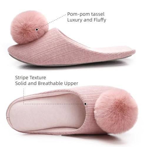 Ballerina Slippers for Women with Pom-pom Soft House Shoes Indoor Slip On with Flexible Rubber Sole3