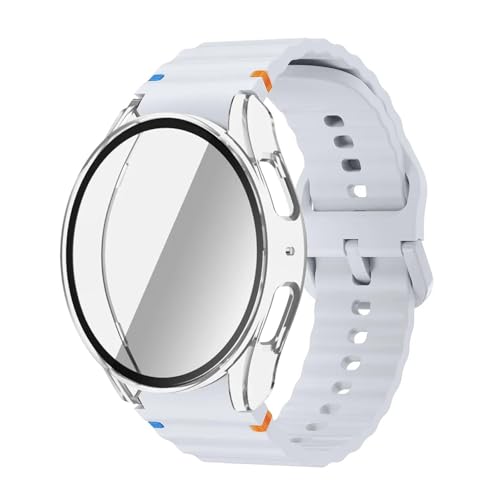 [PBETWXX] Galaxy Watch 7 40mm 44mmΉP[X+Xgbv VRoh uXbg KXXN[tB PCP[X veN^[ Jo[ op[(Silver Yellow,Galaxy Watch 7 4