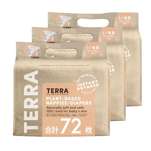 TERRA(テラ) おむつ 72枚(24枚×3パック) 超吸収 肌に優しい オムツ 夜用 お出かけ 敏感肌 さらさら 通気性 新生児期 テープ (新生児?5kg) Newborn Diaper