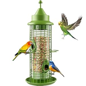 Bird Feeder, Wild Metal Bird Feeders for Outside with 4 Feeding Ports, Squirrel Proof Hanging Birds Feeders and Garden Decoration Yard for Bird Watchers, 2.2-Pound Seed Capacity.