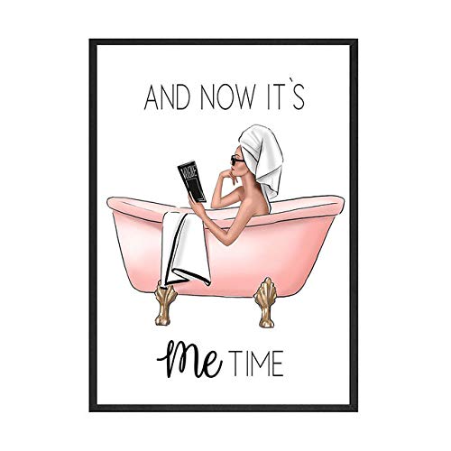 Impression Vogue fille sur la baignoire toile premium encadrée LIJUCAI décoration nordique