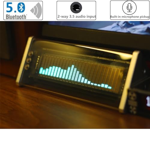 Itigoitie Vacuum Fluorescent Display Clock,Vintage VFD Clock,Music Spectrometer,Bluetooth 5.0 Receiver,2-way Audio Switcher,4 in 1 Multifunction VFD Clock
