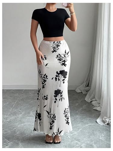 GORGLITTER Women's Floral Print Fishtail Maxi Skirt Elastic Waist Bodycon Long Skirts4