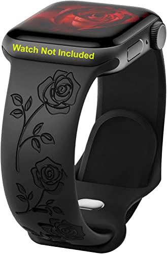 Image of Zitel Band Compatible with Apple Watch Straps 42mm (Series 11 /10), 40mm /41mm for Women Girls, Rose flower Engraved Silicone Straps for iWatch Series 9|8|7|6|5|4|3|2|1|SE1 /SE2 /SE3