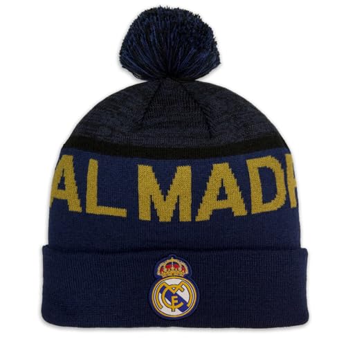 Icon Sports Officially Licensed Real Madrid Pom Beanie - Premium Soft Knit Winter Hat for Real Madrid Fans, Warm Soccer Fan Gear
