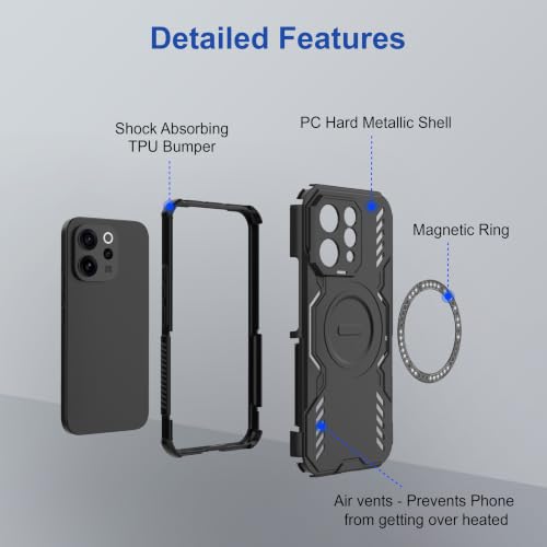 Image of Zapcase Back Case Cover for Vivo V70 5G | Magnetic Case with Built-in Metal Ring | Supports MagSafe Charger, Wallet & Car Mount | Shockproof Hybrid PC + TPU | Black