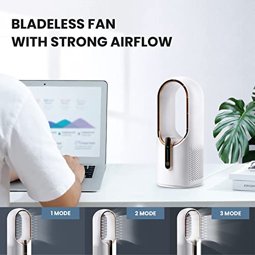 Desk Fan Bladeless, 11.8 Inch Office Fan Small, Quiet, 3 Speed Adjustment, Touch Control, Easy to Clean, Desk Fans Small Quiet, Ideal for Office, Living Room, Bedroom