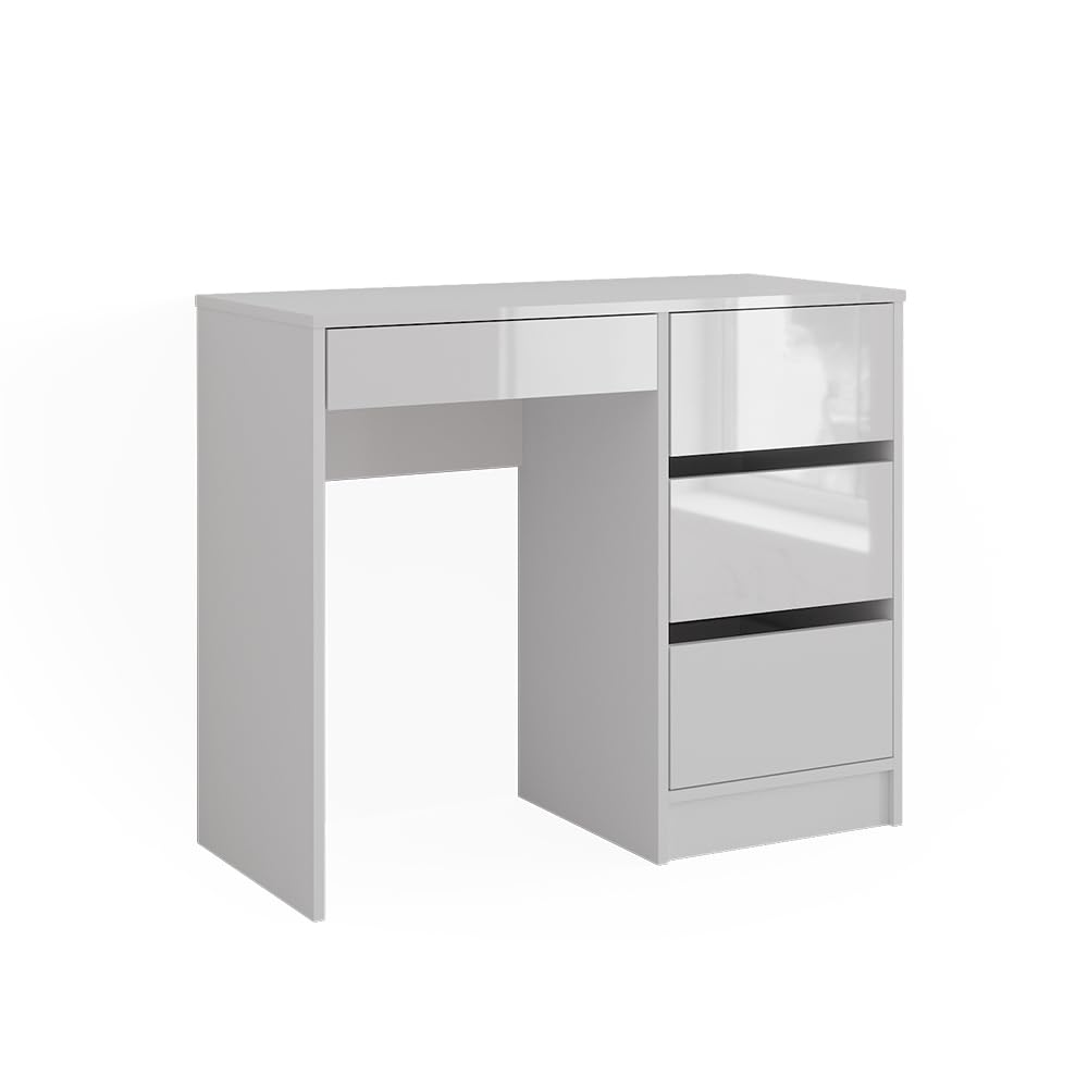 Vicco Bureau Sherry, Blanc Haute Brillance, 90x40cm | avec tiroirs, adapté à une utilisation peu encombrante dans les petits espaces de travail