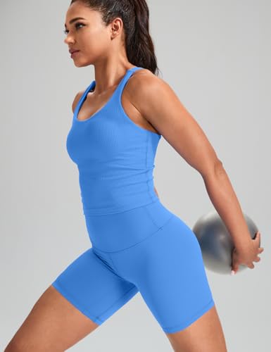 Image of HeyNuts Zeal Bras Longline Ribbed Medium Support Sports Bras, Crisscross Back Tank Tops with Removable Pads A-D Cups