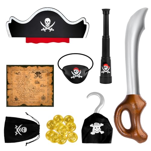 SULOLI 8 Acessórios de disfarce de pirata de capitão, disfarce para criança, acessórios pirata, para Halloween carnaval aniversário máscara festa costume